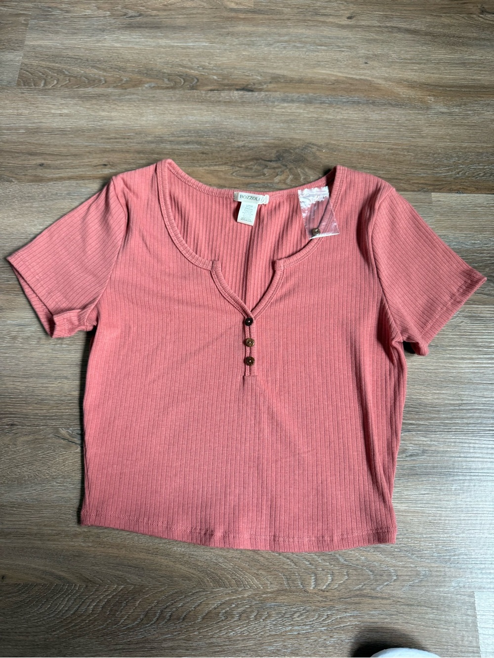 Ribbed Rose Short-Sleeve Henley Top